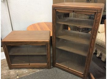 2 Wooden Cabinets With Glass Tops