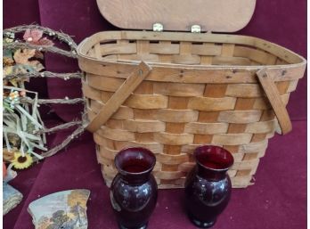 Vintage Picnic Basket And Fall Assortment