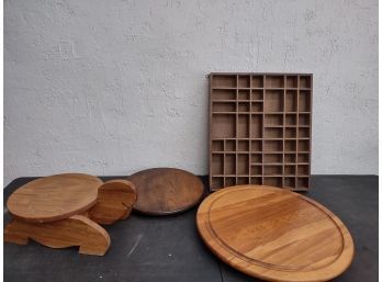 Wooden Lazy Susan, Display Shelf And Turtle Stool