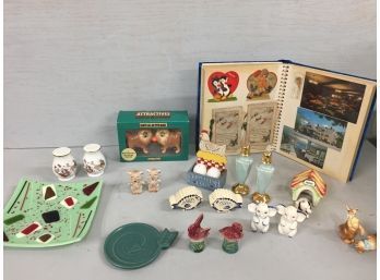 Vintage Salt/pepper Shakers, Album With Post Cards And More