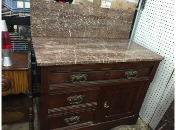 Antique Wash Stand W/marble Top W/pieces To Assemble The Backsplash