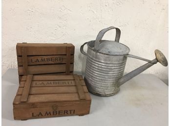 Large Vintage Watering Can ,Wooden Crates