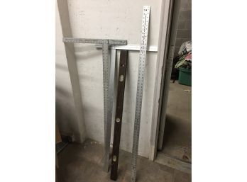 Squares, Metal Ruler And Level