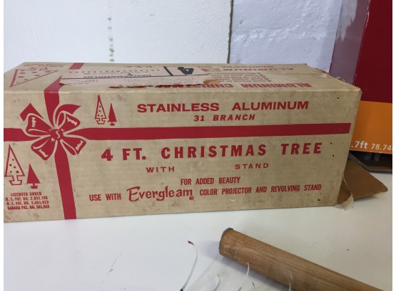 Vintage 4ft Stainless Aluminum Christmas Tree, Plus 2