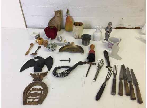 Vintage Assortment- Metal Eagle And Horseshoe, Velvet Fruit, Kitchen Items And More