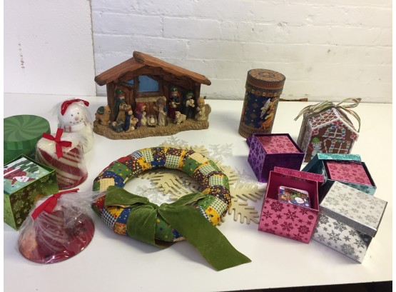 Christmas Assortment-1 Pc Nativity, Vintage Wreath, Gift Boxes & More
