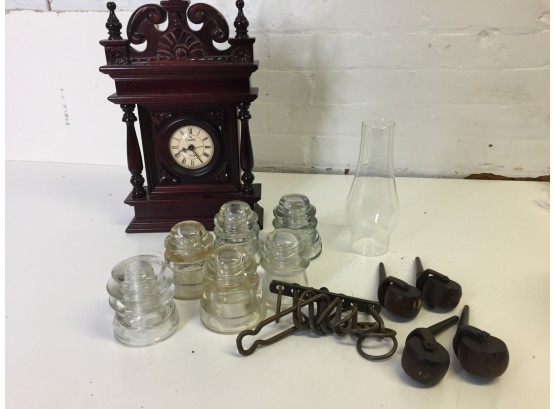 Camelot Mantle Clock, Antique Wooden Wheels, And More