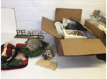 Gold Christmas Decor Assortment, Both Boxes Are Full