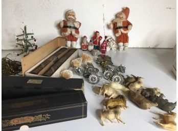 Vintage Santa, Vintage Ornaments, Metal Candle Clip, Vintage Animals