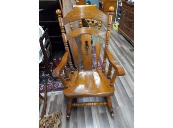 Wood Rocking Chair-very Sturdy, Top Right Ball Is Little Loose