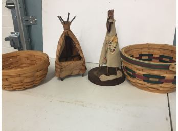 Vintage Native American Tipis And Baskets