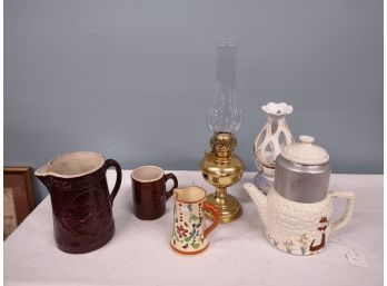 Assorted Lot- Coffee Pot, Pitchers, Lamps