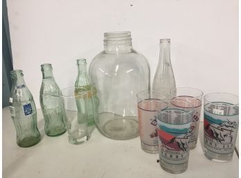 Assorted Vintage Glassware Including 1993 Kentucky Derby, Coke Bottles, And More