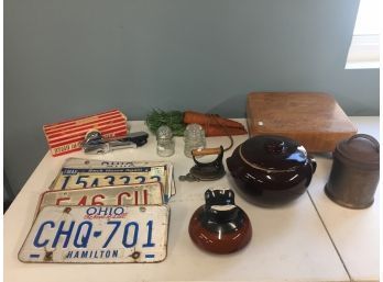 Vintage Tapewriter, Cutting Board, License Plates, And More