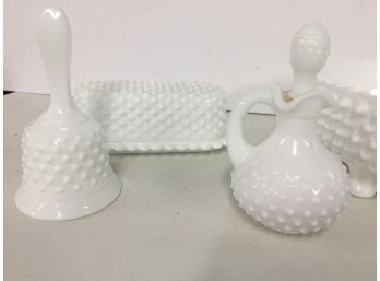 Vintage Avon Milk Glass Bowl, Decanter, Butter Dish, And Bell