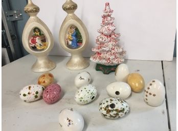 Vintage Assorted Christmas Decor And Eggs
