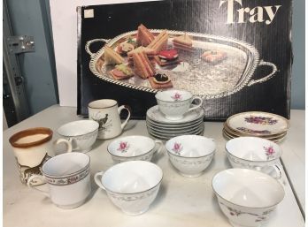 Vintage Serving Tray, Teacups, And More