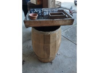Whiskey Barrel  29' And Assorted Vintage Items