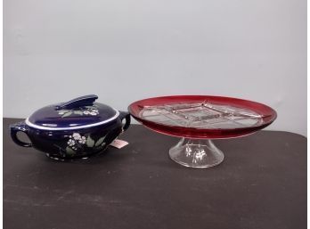 Vintage Serving Pieces-relish Tray On Stand, Hall Serving Bowl
