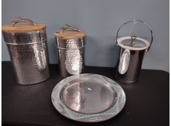 Wilton Serving Tray, Ice Bucket, 2 Metal Canisters