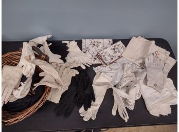 Vintage Linen And Ladies Dress Glove Assortment
