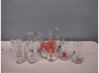 Assorted Vintage Glass Pitchers And Glasses