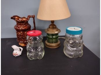Vintage Peanut Butter Jars, Lamp And More