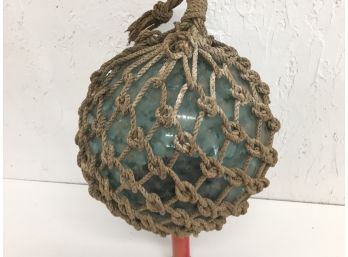 Vintage Maritime Light Blue Glass Buoy Float With Rope