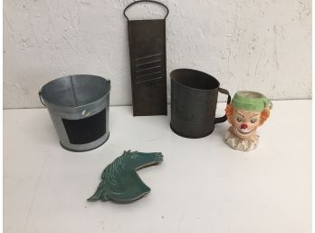 Vintage Sifter, Clown Planter, And More