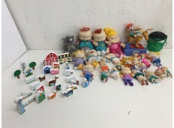 Vintage Rugrats Toy Assortment, Hulk Mask, And Melissa And Doug Wooden Toys