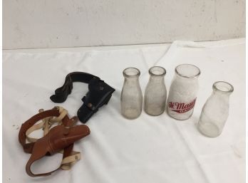 Vintage Milk Jugs And Gun Holster Belts
