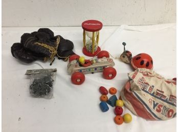 Vintage Toy Assortment- Fisher Price Pull Racecar- Lady Bug,