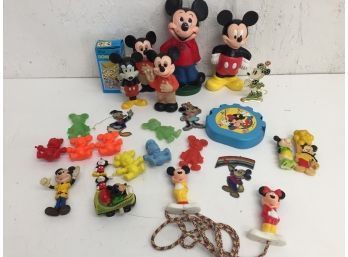 Vintage Mikey Mouse Figures, Mikey Domino Set, And More