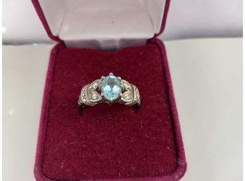 Vintage Silver PD Ring With Aquamarine Color Stone