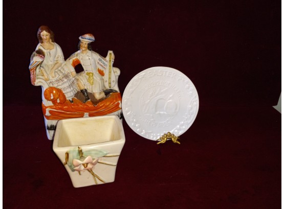 Vintage McCoy Planter , Statiere Figurine, Oral Roberts Plate, And More