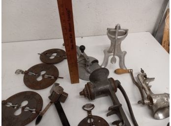 Vintage Assortment Of Cast Iron Dampers, Meat Grinder, And More