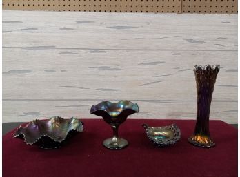 4 Vintage Carnival Glass Pieces