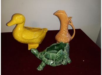 Vintage Brush McCoy Duck, Turtle McCoy, And McCoy Vase