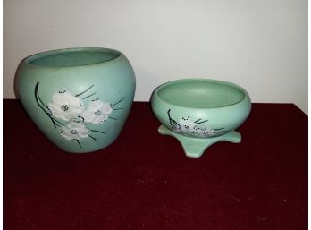 Two Vintage McCoy Hand Painted Planters