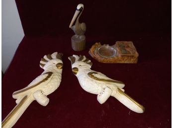 Vintage Florida Ash Tray Souvenir, Plaster Of Paris Cockatoo,  And More