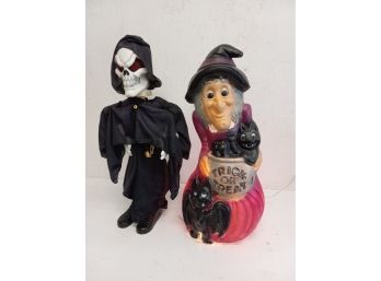 Halloween Light Up Blow Mold Witch 2'8'& Skeleton