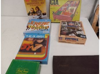 Vintage Assorted Games Including NFL Trivia, Microscope Set, And More