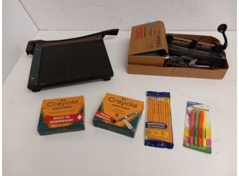 Vintage Office Supplies Including Hole Puncher, Stapler, And More