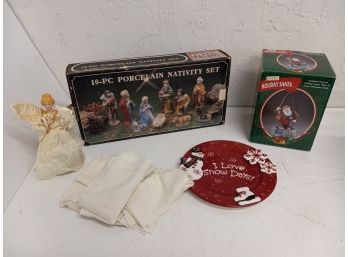 Christmas Assortment Including 10 Piece Nativity, Angel Tree Topper, And More