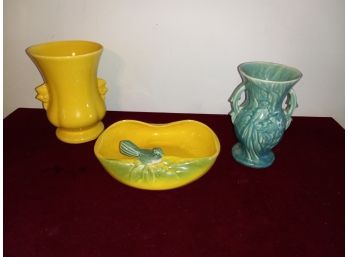 Vintage McCoy Vase, Bird Planter, And Unmarked Vase
