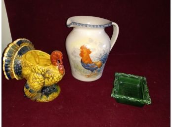 Vintage Faiser California Frame Planter, Home And Garden Party Vase, And Unmarked Turkey Planter