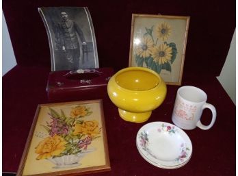 Vintage Assortment Including Aurora Mug, Planters, Pictures, And More