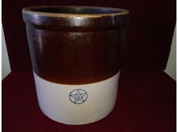 Vintage Number 8 Blue Star Stamped Crock (has Large Crack In It That Was Repaired)