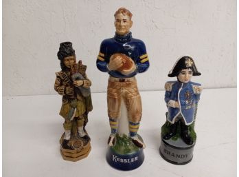 Made In Italy Decanter, Kessler Football Deccanter And 1976 Soldier Decanter (no Corks)