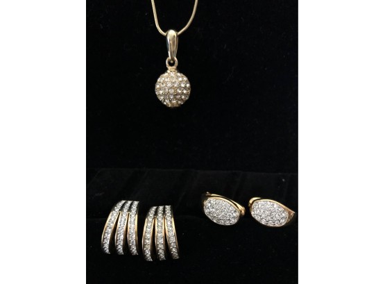 CZ And Rhinestone Necklace And Earrings (3pcs)